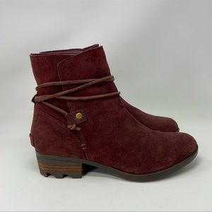 Sorel Farah Boots Ankle Booties Burgundy Red Suede Size 7